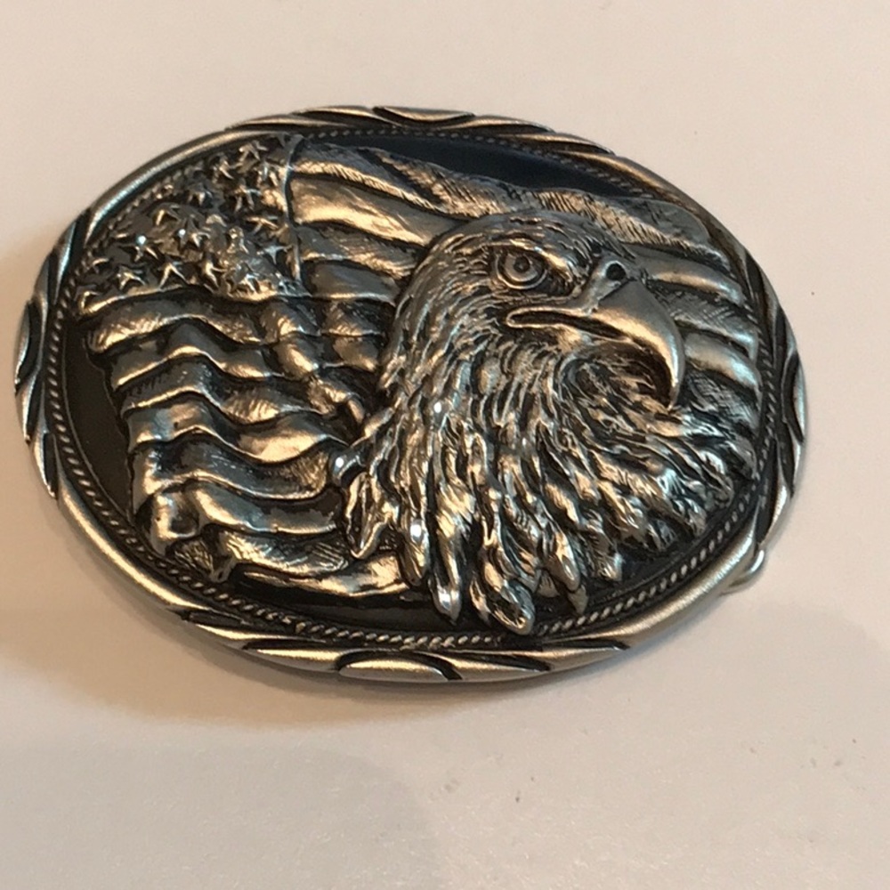 Vintage American Eagle & Flag Patriotic Belt buckle - SSI - Handcrafted USA